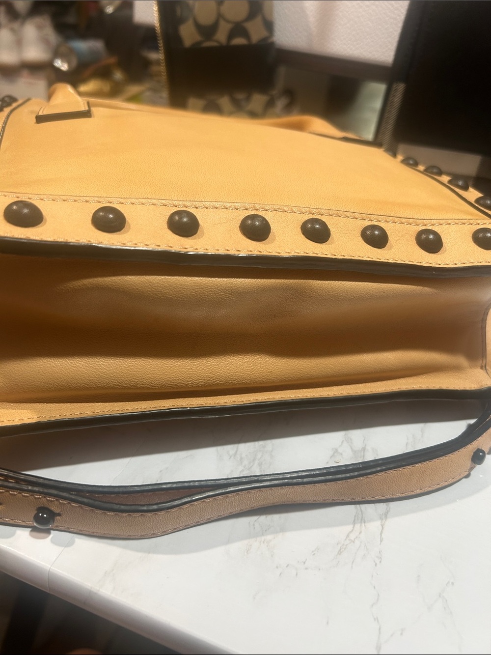 Loeffler Randall Leather Stud-Trim Satchel Bag in Tan - Picture 5 of 8